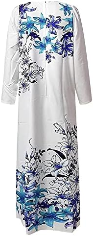 Nokmopo Официјални фустани за женски женски обичен V-врат печатен џеб со долги ракави со долг фустан коктел за коктел забава миди фустан