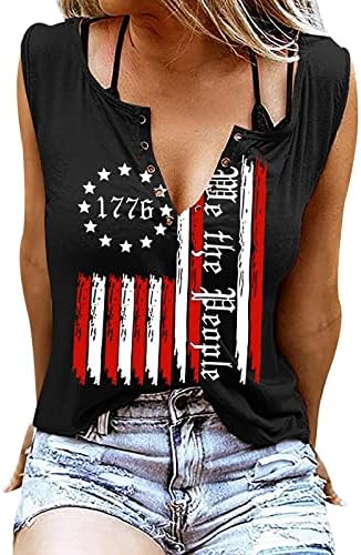 На 4-ти јули резервоарот за кошули врвови за жени во САД знамето летни обични маици без ракави патриотски starsвезди ленти за трчање на резервоарот