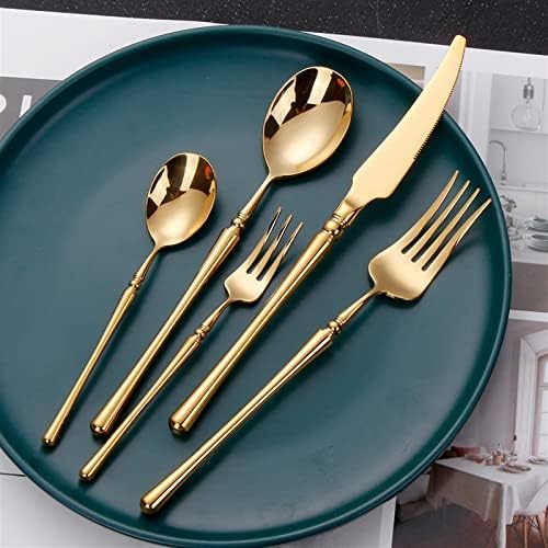 4/5 парчиња златен сад за вечера, поставен од не'рѓосувачки челик, сет за прибор за јадење, вилушка вилушка лажица поставена кујна