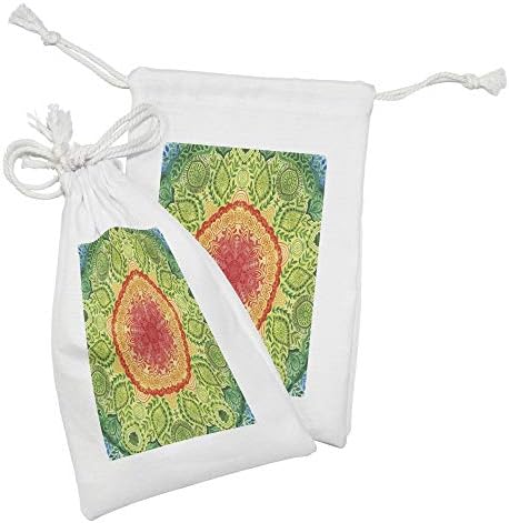 Амбесон Етничка Ткаенина Торбичка Сет од 2, Мандала Вратоврска Боја Ефект Дизајн Цвет Инспириран, Мала Врвка Торба За Тоалети Маски