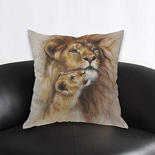 Ayoygo Loving Lion и Cub Фрлајте перница покритие животинско животинско семејство, парови меки кралски скици за перници 18x18 инчи декоративни
