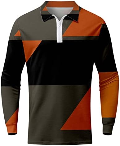 Xxbr mens zipper polo кошули, падот на долги ракави во боја, крпеница, карирана лента со ленти со редовно вртење на јака, обичен врв