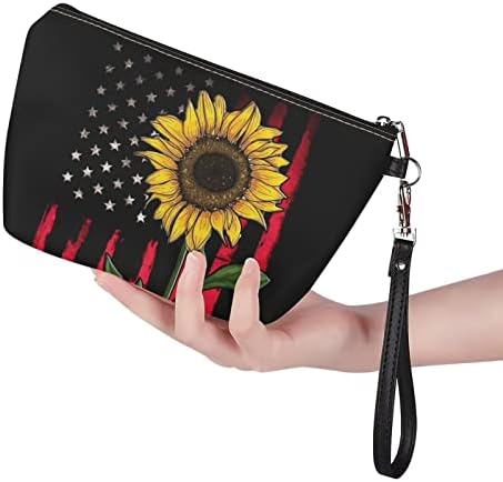 ИНСТАНТАРТИ Американско Американско Знаме Козметички Кеси Од Сончоглед 4 јули ден На Независноста Женска Пространа Торбичка За Шминка Патување