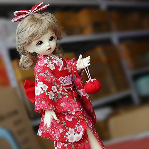 Xidondon Нова облека за кукли од 1/6 bjd симпатична розова црвена кимоно бањарка костум за фиба за 1/6 yosd, SD, BJD 30см додатоци за облека за кукли