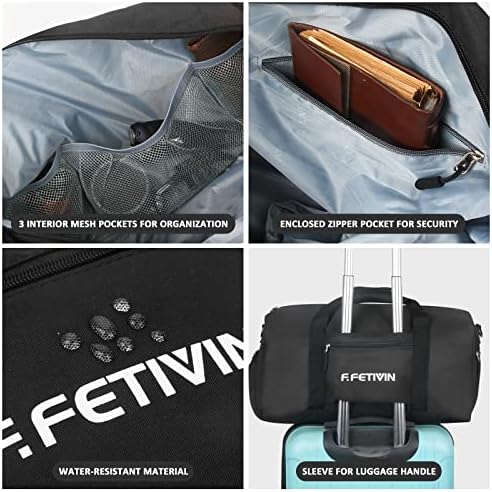 Sports спортска торба F.Fetivin, торба за патувања со дуели со влажен џеб и чевли одделение за жени и мажи Тинејџери Торба за вежбање,
