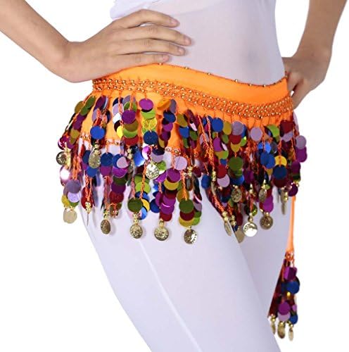 Zltdream стомак танцов боја секвен филм, здолниште со шамија на колкот со златни монети за жени стомак танчерски костум шифон