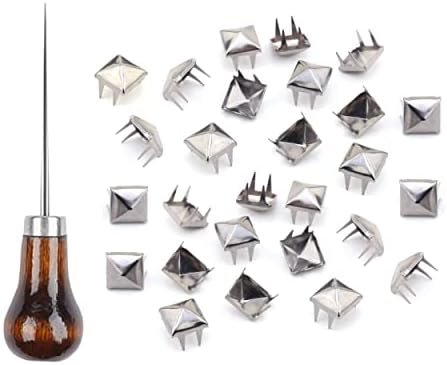 Пирамида за нокти глави на главата занишани 500 парчиња со AWL - квадратна пирамида панк за крпа, торба, кожа, чевли