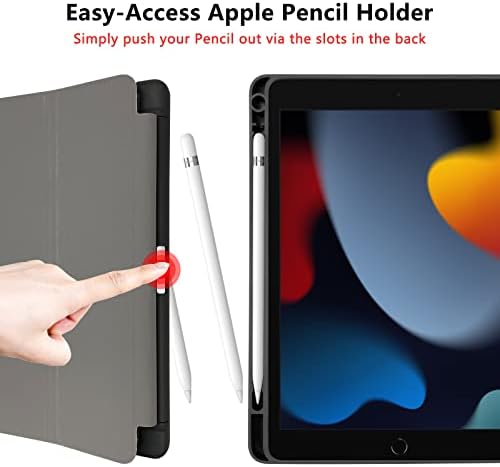 Топерфект Хибриден Тенок Случај за iPad 9-ти / 8-ми / 7-Та Генерација 10,2 Инчи-[Вграден Држач За Моливи] Капак Отпорен На Удари Со Јасна