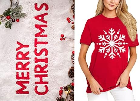 Божиќни кошули за жени слатки снегулки графички кошули кратки ракави смешни печатени мета