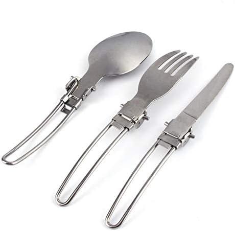 Преклопна лажица со вилушка со нож, 3 во 1 удобен преносен прибор за јадење од сребро за јадење на отворено
