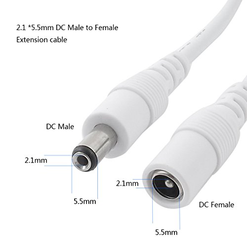 Liwinting 2pcs 2m/6.56feet DC продолжен кабел, 12V DC адаптер за напојување на приклучокот за приклучок 5,5 mm x 2,1 mm машко до женско