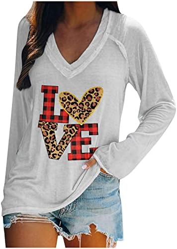 Денот На вљубените Жените Секојдневен Блуза Шарени Букви Печати Отворено Атлетски V-Вратот Дуксер Дише Пуловер Врвот