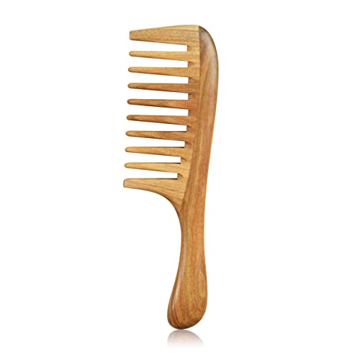 Ориентален столар дрвен чешел за коса со кутија за подароци - дополнителен широк чешел за заби забие за мажи, кадрава влажна коса - рачно
