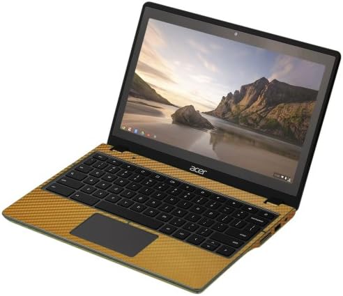 Skinomi злато јаглеродни влакна Целосно тело Кожа компатибилна со Acer Chromebook 11.6 C720p Techskin со анти-меурчиња за заштитен екран на екранот