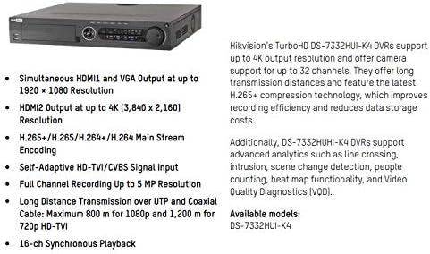 Хиквизија ДС-7332ХУИ-К4-10ТБ ПРО Серија Турбохд 32-Канал 5мп Трибрид ДВР, Американска Верзија,