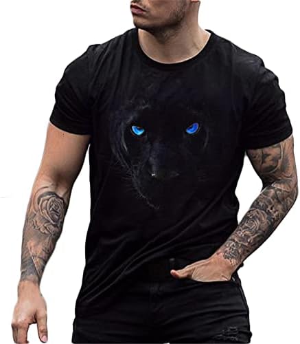 Плус маички со големина за мажи 3Д црна тигар печатена маица летен краток ракав o врат атлетска маица лабава спортска спортска тима