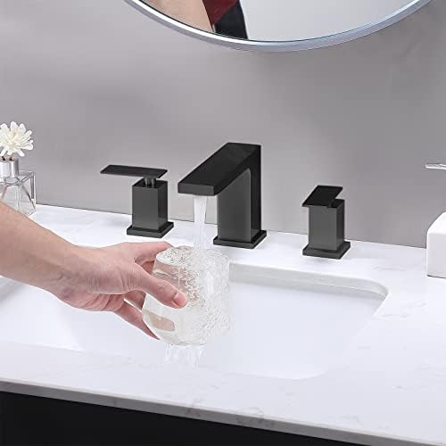 Кинго Дома широко распространета 3 дупки мат црна модерна 2 рачка суета мијалник тапа за бања, црна тапа за мијалник за бања, лавална