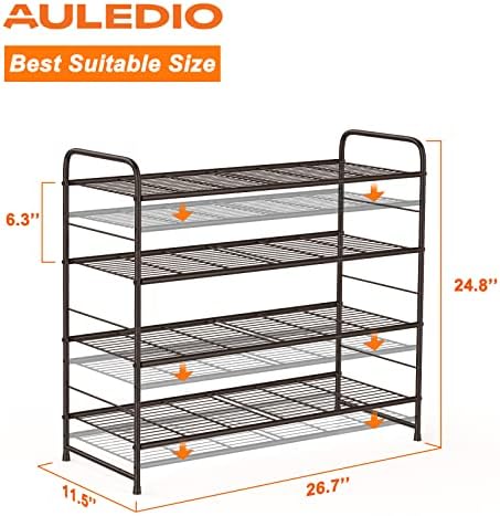 АУЛЕДИО 4-Ниво Решетка За Чевли, Складирање На Повеќефункционални Организатори На Чевли Со Повеќе Функции, Екстра Голем Капацитет, Заштеда