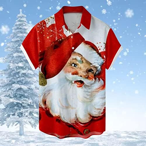 ДСОДАН Божиќно копче за мажи надолу со кошули Краток ракав Смешен Божиќ Дедо Мраз Хавајски кошула за забава графички куглачки кошули