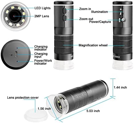 JIUSION WIFI USB Дигитален Микроскоп 50 до 1000x Endоскоп за Безжично Зголемување 8 LED МИНИ HD Камера Со Ажуриран Пренослив