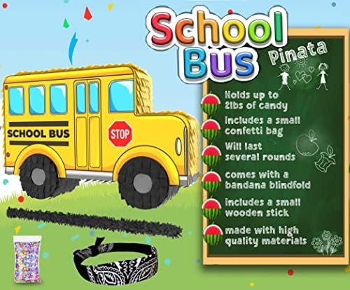 Училишен Автобус Пината, 4-парче пакет одлично за цртани роденденски забави за деца, прво, 2 &засилувач; 3-ти роденден декорации, училница