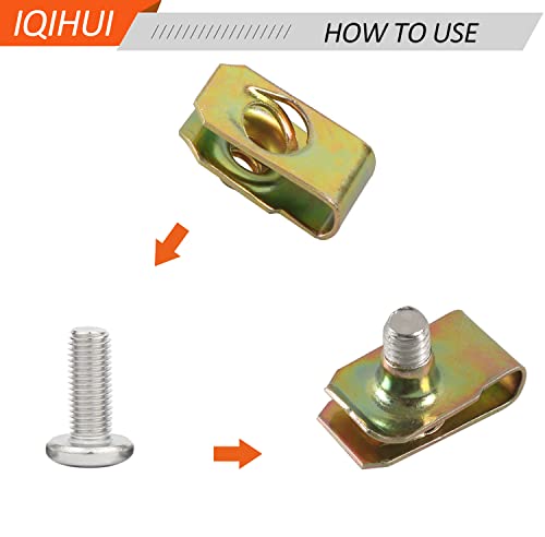 IQIHUI 100pcs 4 големина во боја цинк u клип ореви со асортиман на завртки, прицврстувачи на клипови за автомобили за внатрешни