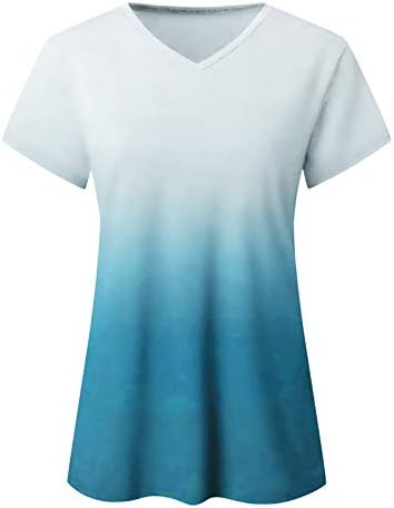 Преголеми маички за маици за жени 2023 фустани обични врвови градиент градиент блуза блуза мета основни v врат -тунични маици маици