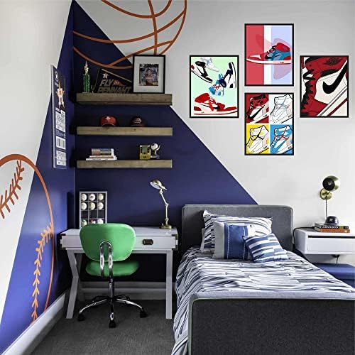 Poybux Design - AJ Wall Glossy Paper Art Prints Prints, сет од 4 нерасположени, декор на простории, салата чевли уметност спортска тематска