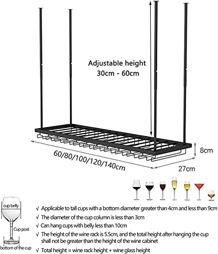 Висечки стаклен решетка за вино под кабинетот виси држач за чаша за вино, прилагодлива решетка за складирање на Stemware, црни кујни за решетки