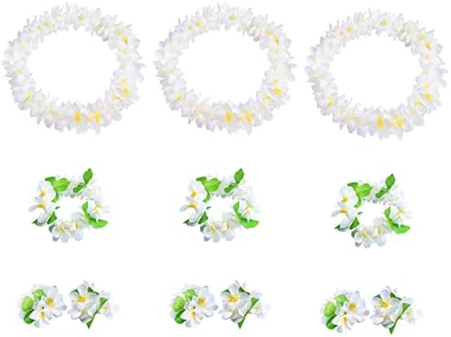 12 компјутери Белиот Хавајски леис со зелени лисја за дипломирање, забава за танцување, фото реквизит на отворено