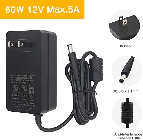 GeekWorm DC 12V 5A 60W Адаптер за напојување | UL наведен | AC 100-240V | DC 5.5 * 2.1mm Jack | За Raspberry Pi X735 v3.0/x880/x885/x832/x715/x729/LED