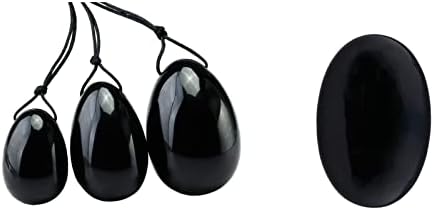 Mookaitedecor пакет - 2 артикли: Црн опсидијан јони јајца сет од 3 и црни опсидијан џеб палм камен загрижени камења за лекување на кристали за