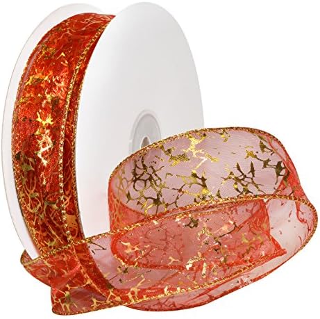 Morex Ribbon Wired Nylon Enchantment Ribbon, 2-1/2 x 50 yd, црвено/злато