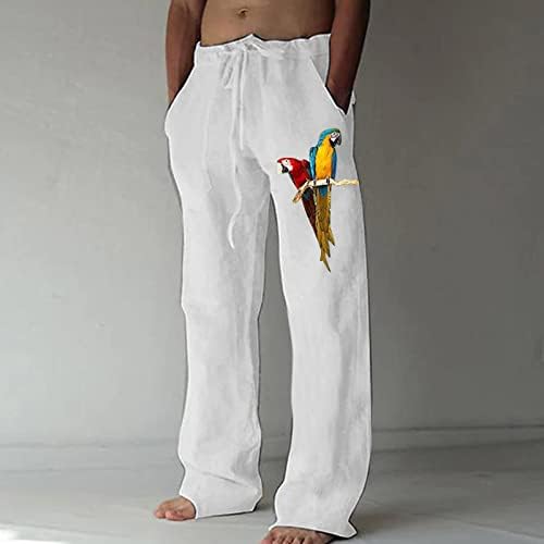 Hehoah mens обични постелнини памучни панталони Еластични половини лабави се вклопуваат директно-нозе летни плажа јога панталони панталони панталони