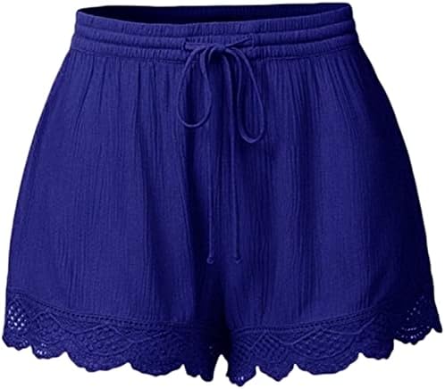Шорцеви за жени солидна руфла од чипка од шорцеви случајни лабави пижами мини панталони