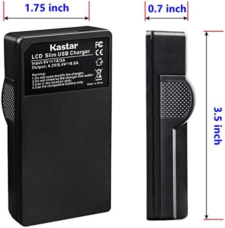 Kastar Battery & Slim LCD Charger за JVC BN-VF808, BN-VF808U, BNVF808 и JVC Everio GZ-MG130 148 150 155 175 255 275 575 GZ-HD7 GR-D745 746 750