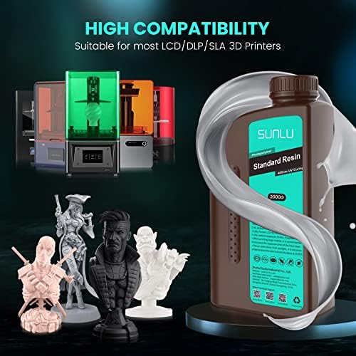 SUNLU 3D Printer Standard Resin 2KG Clear Blue & SUNLU 3D Printer ABS-Like Resin 2KG Black, 405nm UV Curing Resin for 4K/8K LCD/DLP/SLA Resin 3D Printer, Non-Brittle & High Precision & Low Shrinkage,