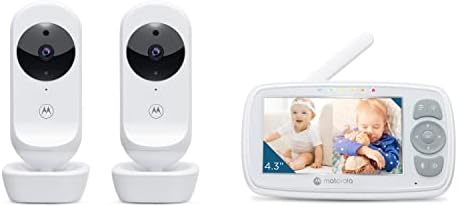 Motorola Бебе Монитор-VM34 Видео Бебе Монитор со 2 Камери, 1000ft Опсег 2.4 GHz Безжични 4.3 Сплит Екран, Двонасочен Аудио, Рачен Пан/Навалување, Дигитален Зум, Соба Темпо Сензор, П