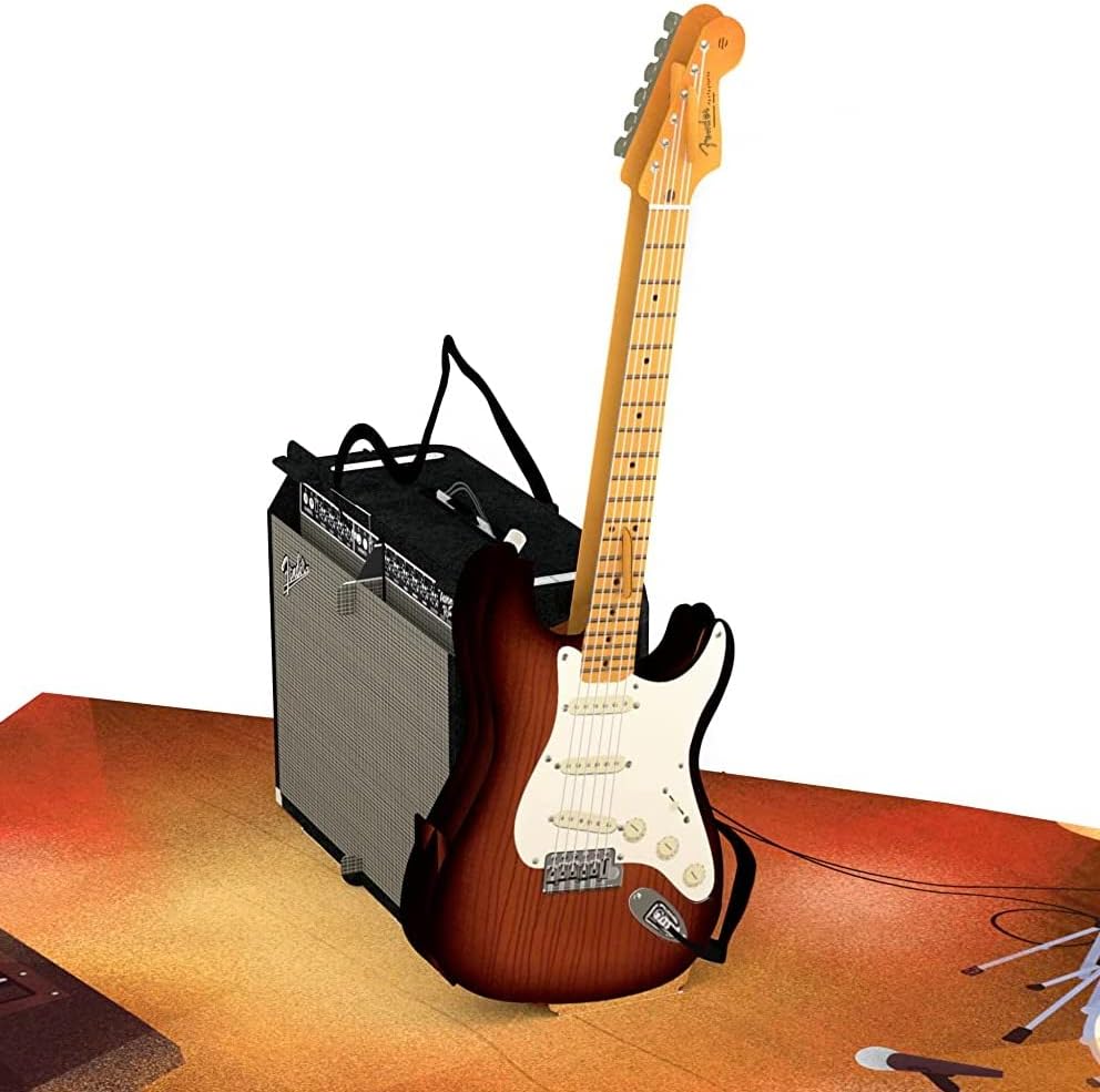 Лииф Електрична гитара 3Д честитка Поп -ап картичка, музичка гитара роденденска картичка, музичка lубител, бас гитара картичка,