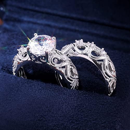 Сребрена шуплива loveубовна кубна цирконија, невестински ринестон ангажман, loveубовен прстен, целосен дијамант цирконија солитер прстен