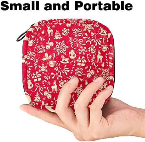 Санитарна торба за складирање на салфетки, менструална торба за торбички за гаќички за тампон за женски производ со патент за тинејџери жени дами, црвена Божиќна ш?