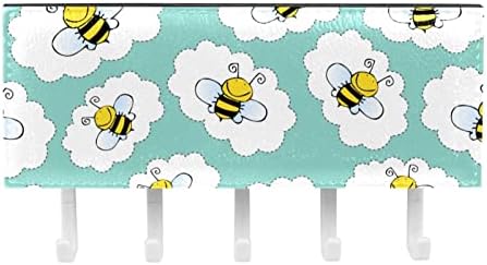 Жолта Симпатична Пчели Бели Облаци Сина Решетка Организатор со 5 Куки Ѕид Бања Кујна Полица Решетката Мултифункционален Полица За Складирање