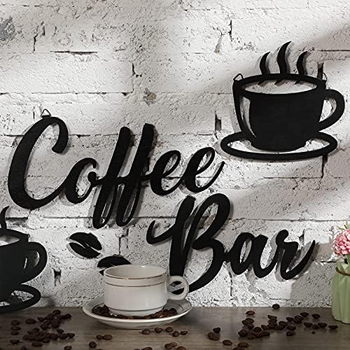 Quekay 7 парчиња кафе рустикален знак кафе wallид уметност дрвена кафе знак wallиден декор со зрна кафе и чаши за кафе знак