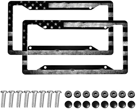 Рамки за Регистарски Таблички со американско Знаме - 2 парчиња Ретро Патриотски Сад Црно Бели Ѕвезди И Ленти Знаме Алуминиумски Држач Покријте