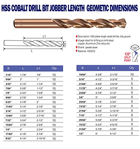 HSS кобалт вежба битови 1/4 in.x 4 in.jobber должина M35 Twist Drible Steel Metal Iron-10pcs