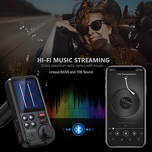 Nulaxy KM30 FM Bluetooth Transmiter за автомобил, силен микрофон Bluetooth Car адаптер со 1,8 екран во боја за бесплатни повици и Nulaxy 2022 Надградба на држачот за телефони со автомобили