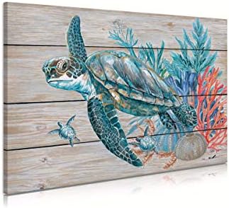 Декор на wallидови од морска желка: Teal Coral Canvas Wallидна уметност Море желка сликарство подароци за loversубители на желка