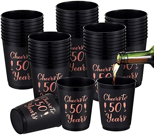 40 пакувања од 16 мл навивања до 50 години пластични чаши за роденденски забави 50 -ти роденденски украси розово злато и црни стадионски чаши