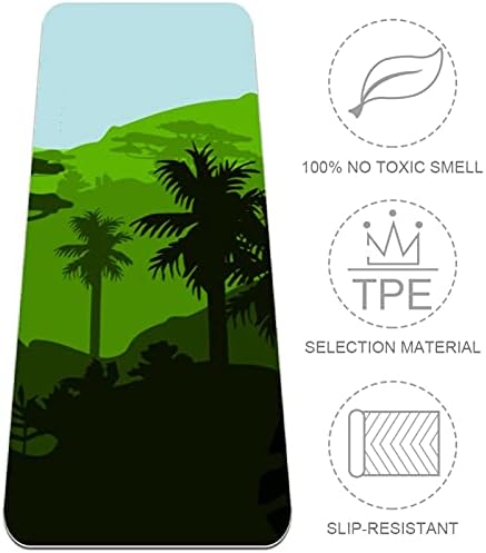 Дебела вежба без лизгање и фитнес 1/4 јога мат со тропски шумски пејзаж палма планински принт за јога пилатес и вежба за фитнес