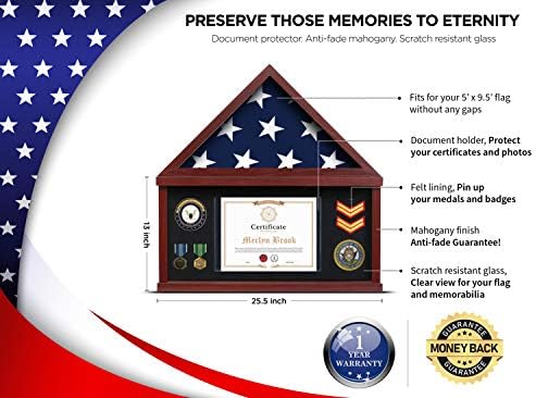 Случај со знаме за американски ветерански дисплеј случај за погребно знаме воена сенка кутија 95% јасно со држач за почувствувана обвивка за медал документ се вклоп